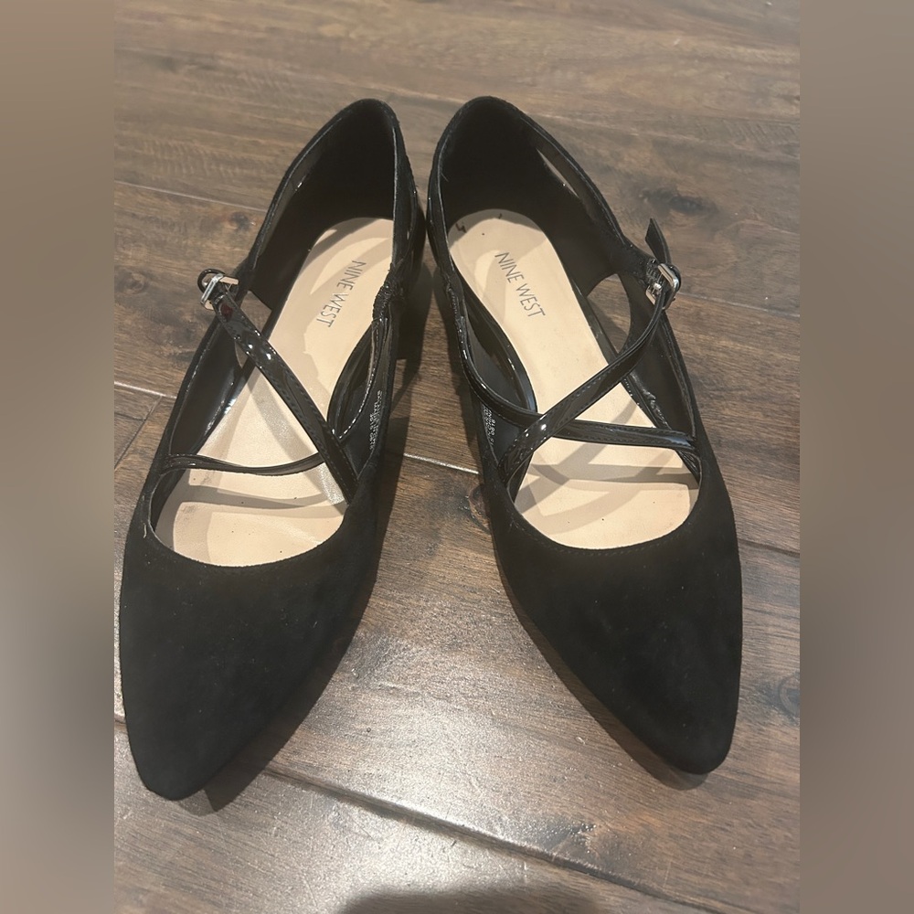 Nine West Black Flats with Straps